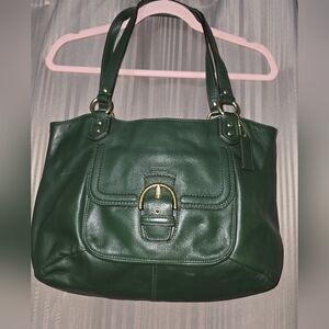 Coach Dark Green Leather Tote with Gold Hardware